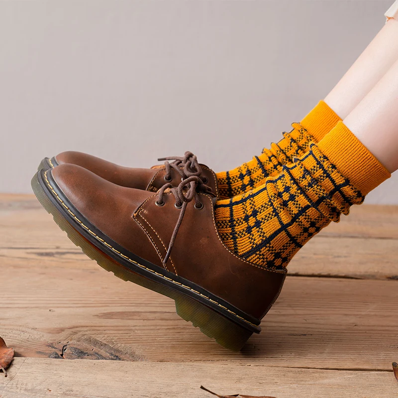 

Носки в клетку, женские носки, осень и зима, хлопковые этнические винтажные чулки в Корейском стиле для японского колледжа