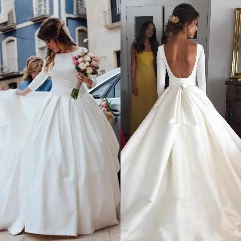 

Ball Gown Wedding Dresses for Women 2020 Plus Size Vestidos De Noiva Long Sleeve Lace Bridal Gowns Satin trouwjurk