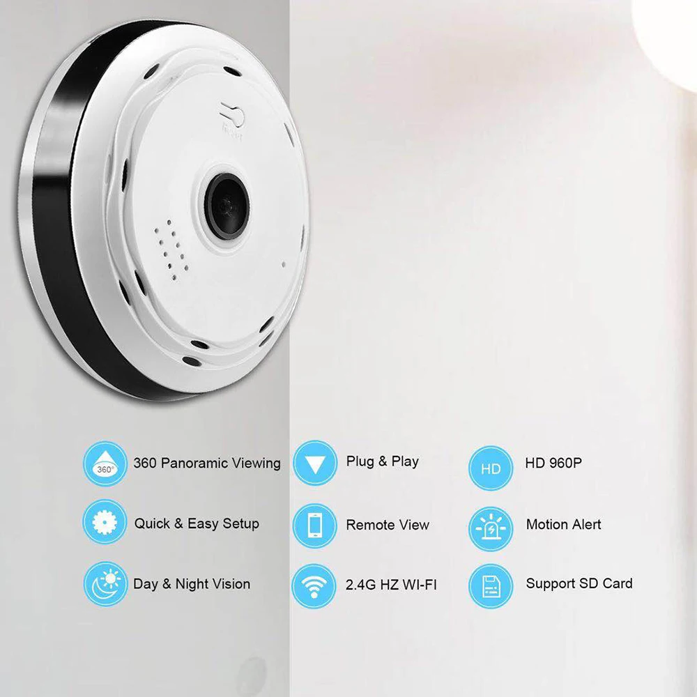 960P HD 360 Camera Fisheye Panoramic IP Wireless CCTV 1.3MP Surveillance Night Vision Home Security WiFi | Безопасность и защита