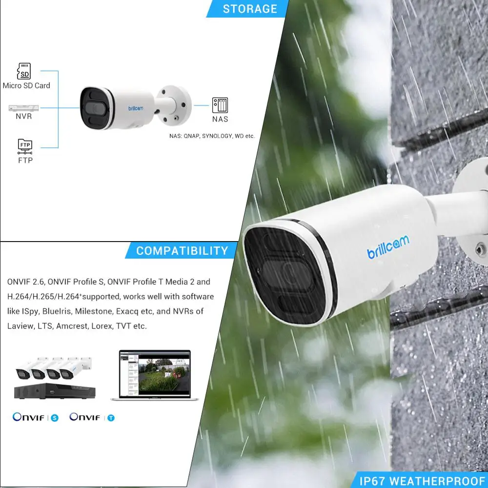 IP камера Brillcam 8 Мп UHD инфракрасная цилиндрическая с объективом 2 мм PoE IP67