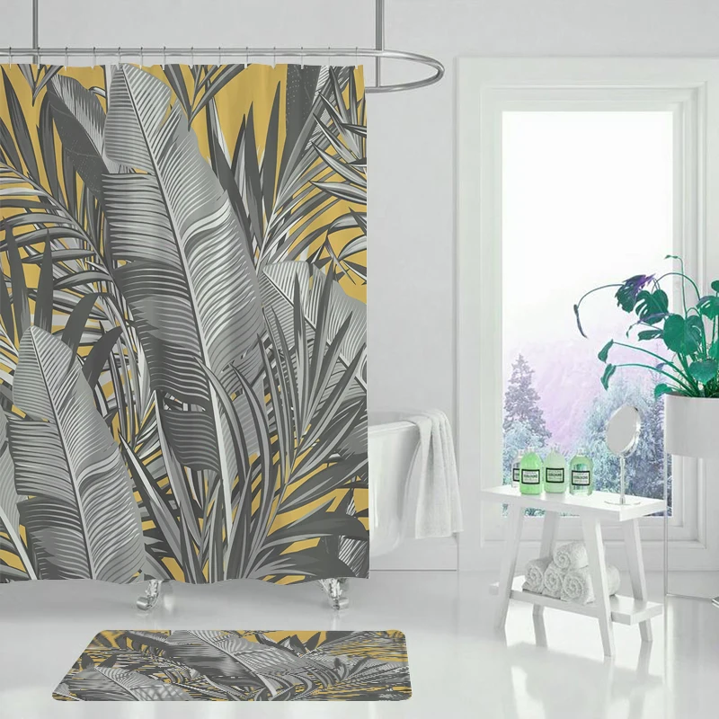 Черная занавеска для душа с растением набор душевых занавесок ванной комнаты