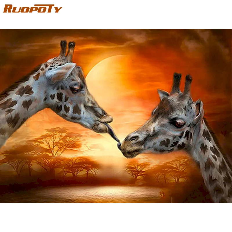 

RUOPOTY Coloring By Number Canvas Painting Kits Giraffe Picture By Number Kits Animal Wall Art Handpainted For Home Decors