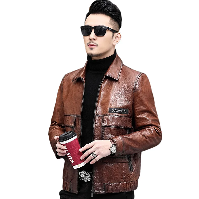 

leather leather male 2020 new hunting jacket lapel cowhide leather motorcycle jacket coat male head layer cowhide