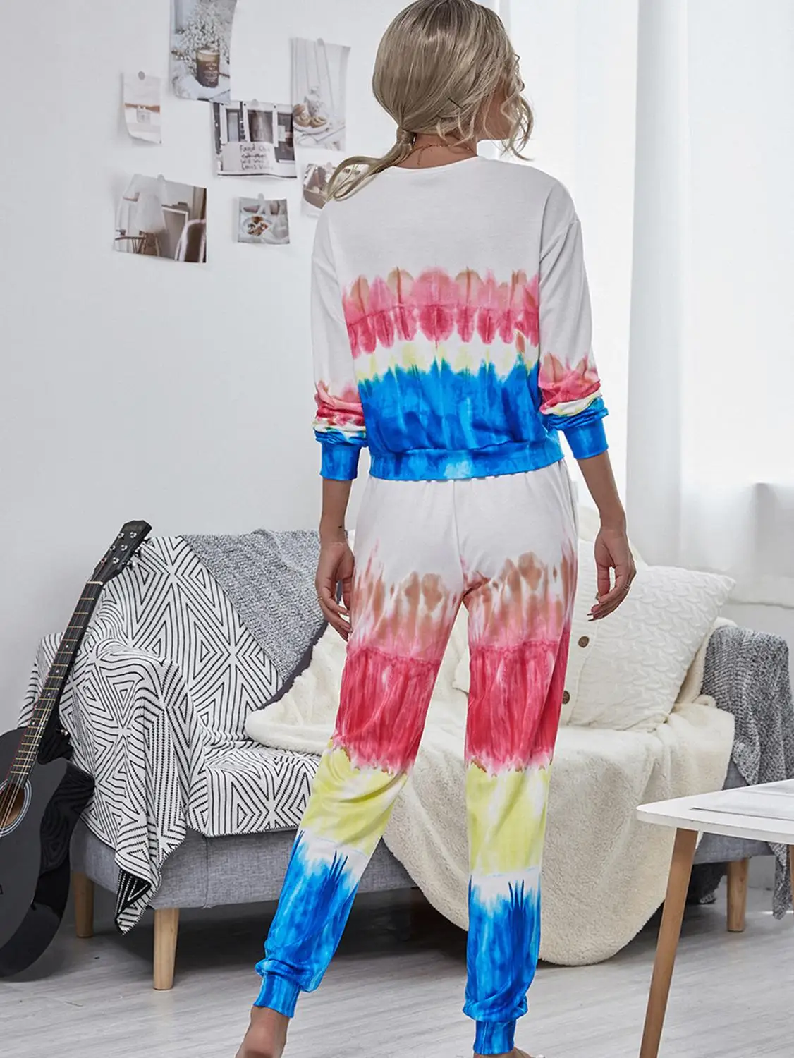 

O-neck Ankle-length Elastic Waist Polyester Elastic Waist Cotton Hot Sale Short Top Fashion 2020 Long-sleeved Tees Set None