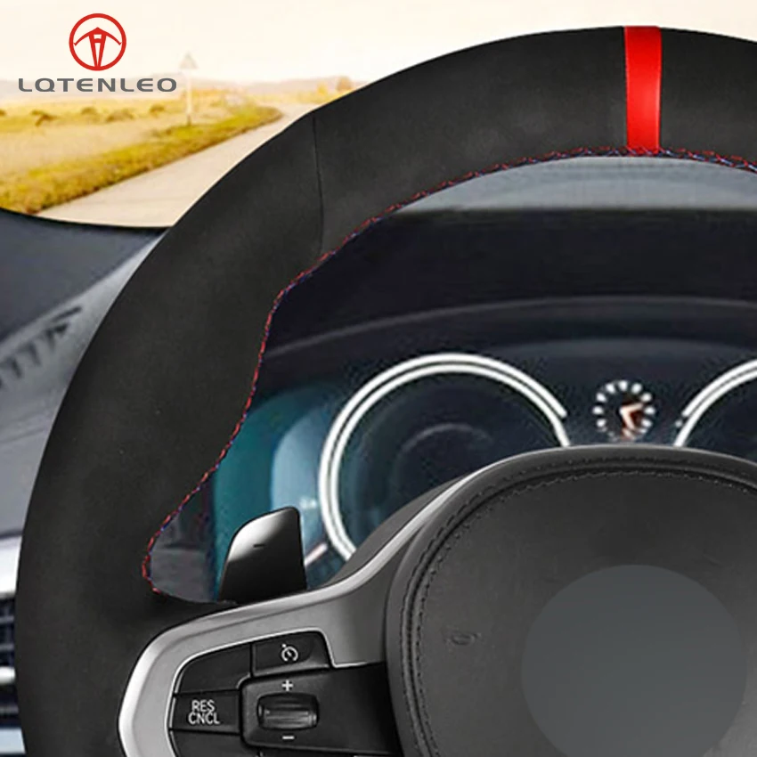 

LQTENLEO Black Suede Steering Wheel Cover For BMW M Sport G30 G31 G32 G20 G21 G11 G12 G14 G15 G16 X3 G01 X4 G02 X5 G05 X7 G07