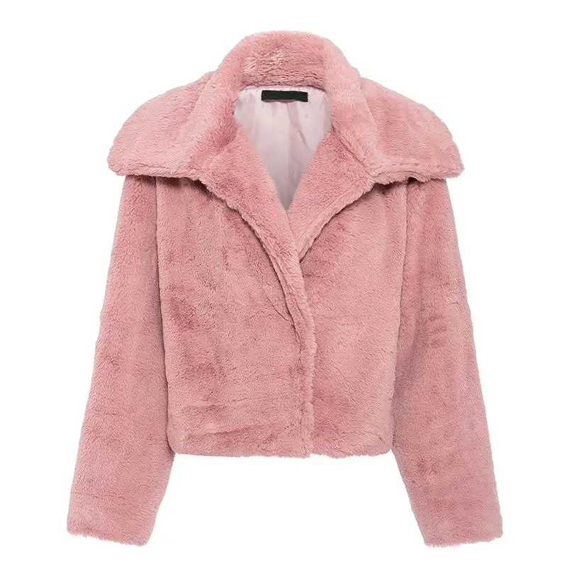 Куркума розовая искусственная шубка на меху для женщин 2019 Осень Зима