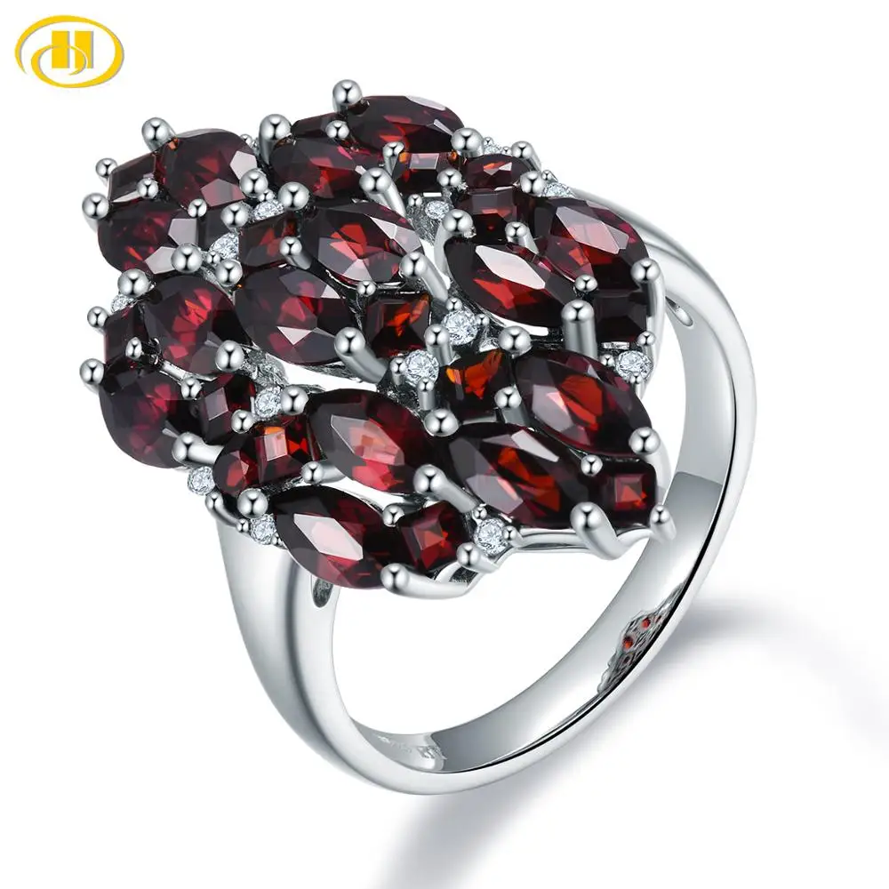 

Hutang 5.12ct Garnet 925 Silver Ring for Women Real Red Gemstone Sterling Silver New Cluster Rings Fine Elegant Jewelry for Gift