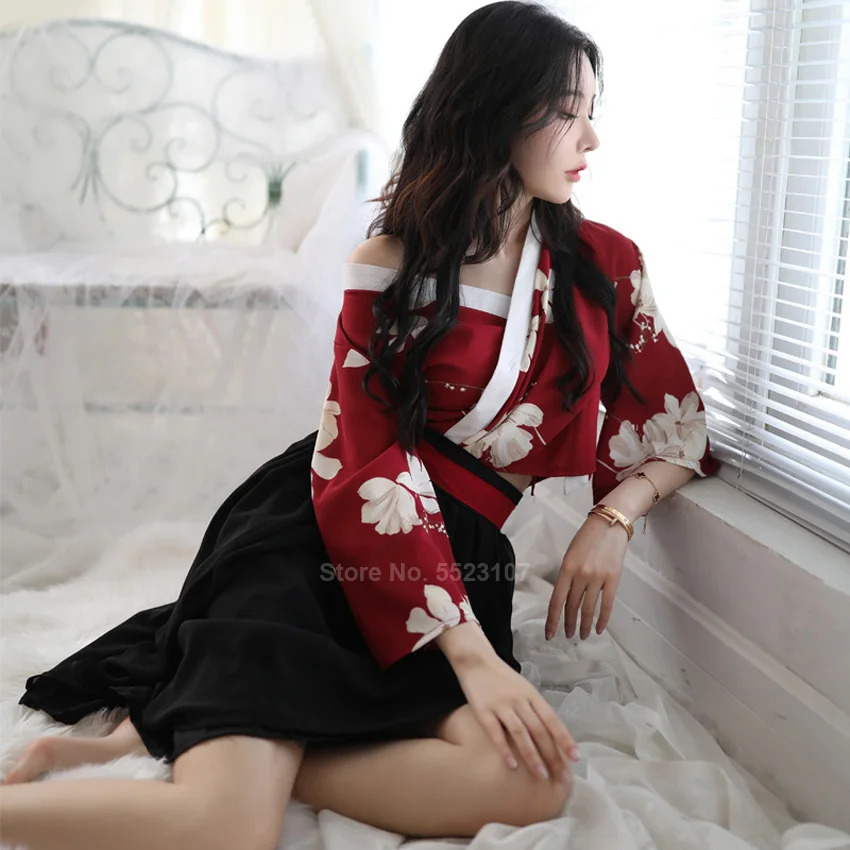 Женский удобный комплект одежды для сна в японском стиле кимоно топ юбка Hanfu с