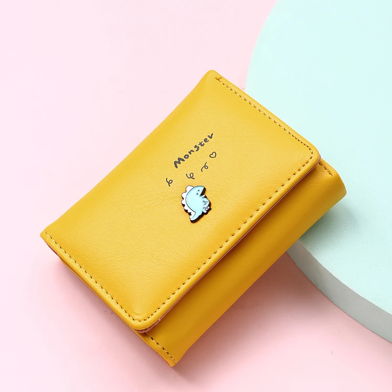 Women Cute Small Dinosaur Wallet Buckle Folding Girl Wallet Brand Designed Pu Leather Coin Purse Female Card Holder