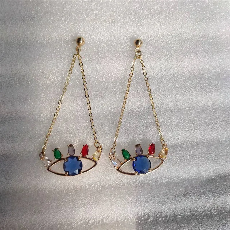 

Новое поступление 2022, Разноцветные серьги-подвески с кристаллами циркония для женщин, роскошные ювелирные изделия, модные серьги с глазами ...