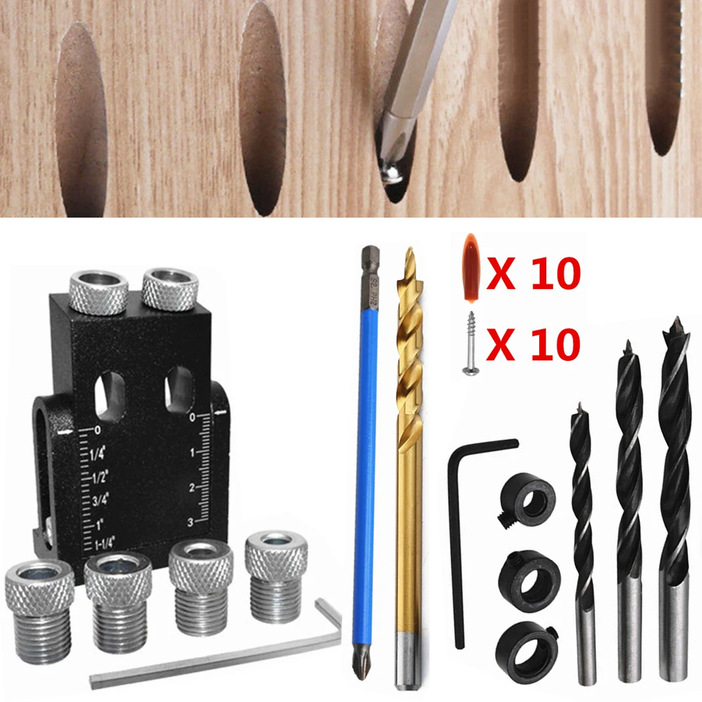 

Woodworking Oblique Hole Locator Jig Kit 15 Degree Angle Drill Guide Set Hole Puncher Carpentry Tools Drill Bits Carpentry Tools