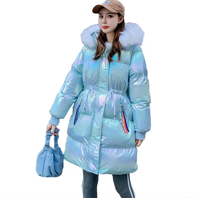 

Парка зимняя женская средней длины, свободная хлопковая пузырьковая куртка в Корейском стиле, повседневное модное глянцевое белое пуховое ...