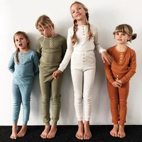 toddler kids girls boys pajamas set solid color round neck long sleeve top pants sleepwear suit outfits clothing age 2 6years