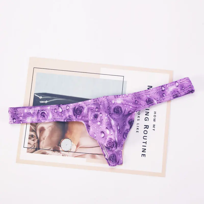 Мужские трусы стринги и AIIOU черные джоки с принтом в виде роз Тонги для мужчин гей