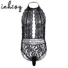 Сексуальное черное кружевное нижнее белье Sissy с цветочным принтом, для мужчин, для кроссдинга, гей нижнее белье, эротические мужские Тедди, боди, прозрачная ночная рубашка