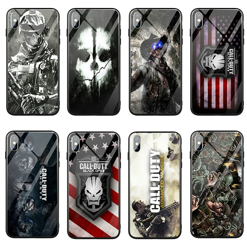 Tempered Glass Mobile Phone Case for iPhone X XR XS 11 Pro Max 8 7 6 5 5S SE 2020 6S Plus Shell Bags Call of Duty Skull | Мобильные