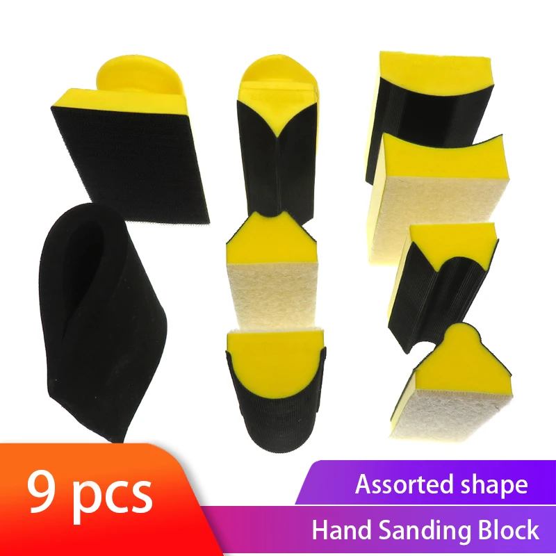 

9Pcs/Set Hand Sanding Sanding Pad Assorted Shaped Sanding Disc Holder Grinding Sponge for Hook & Loop Sandpaper Abrasive Tool