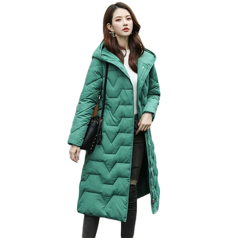 

Зимнее пальто женское зеленое M-3XL размера плюс свободные парки с капюшоном 2020 Осенние новые корейские модные длинные хлопковые куртки с поя...