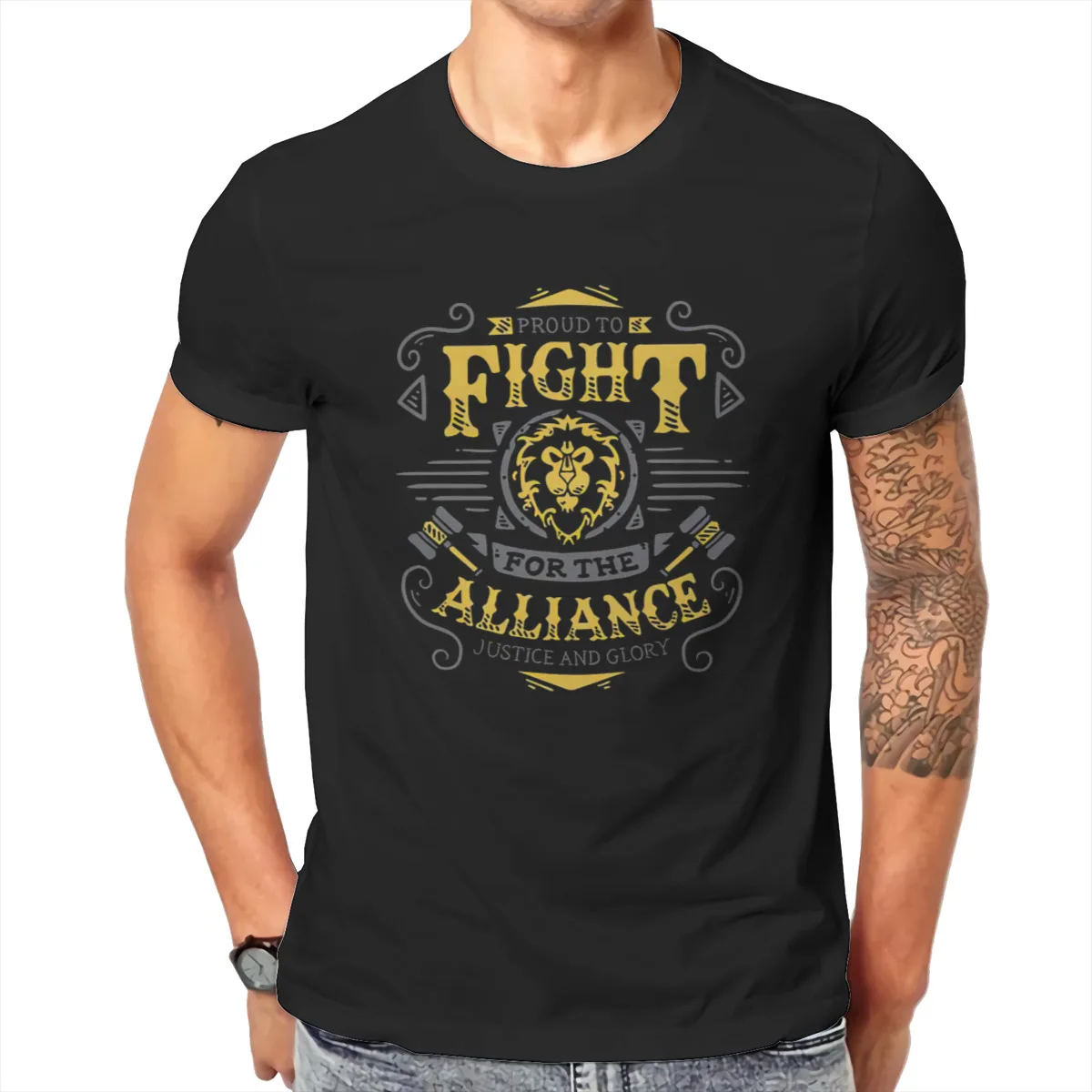 Футболка мужская с надписью World of Warcraft тенниска из чистого хлопка Flight For The Alliance в