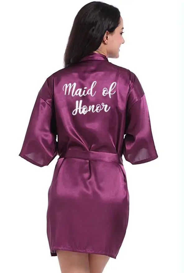 purple Maid of Honor Темно-фиолетовый свадебный наряд подарок для невесты получить свадебное кимоно Женский Атласный халат для бабушек свадебные платья - Цвет: purple Maid of Honor