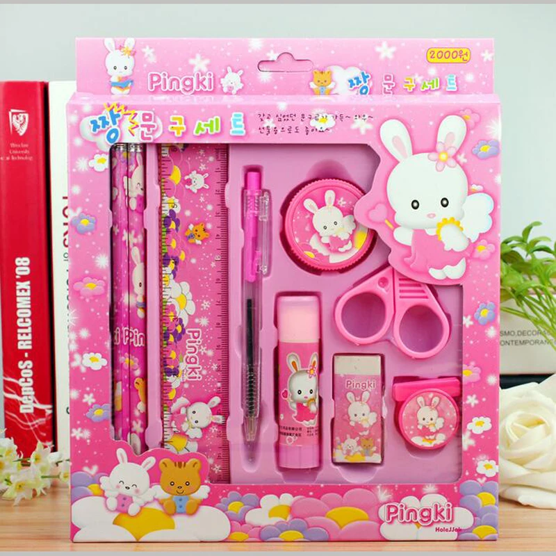 Kawaii stationery set for kids Cute pencil case girls ruler eraser Children gift Office School Supplies |