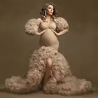 Цветочные оборки для беременных Вечерние платья сексуальные с разрезом пышные рукава эластичные на заказ женские платья русалки для вечеринки
