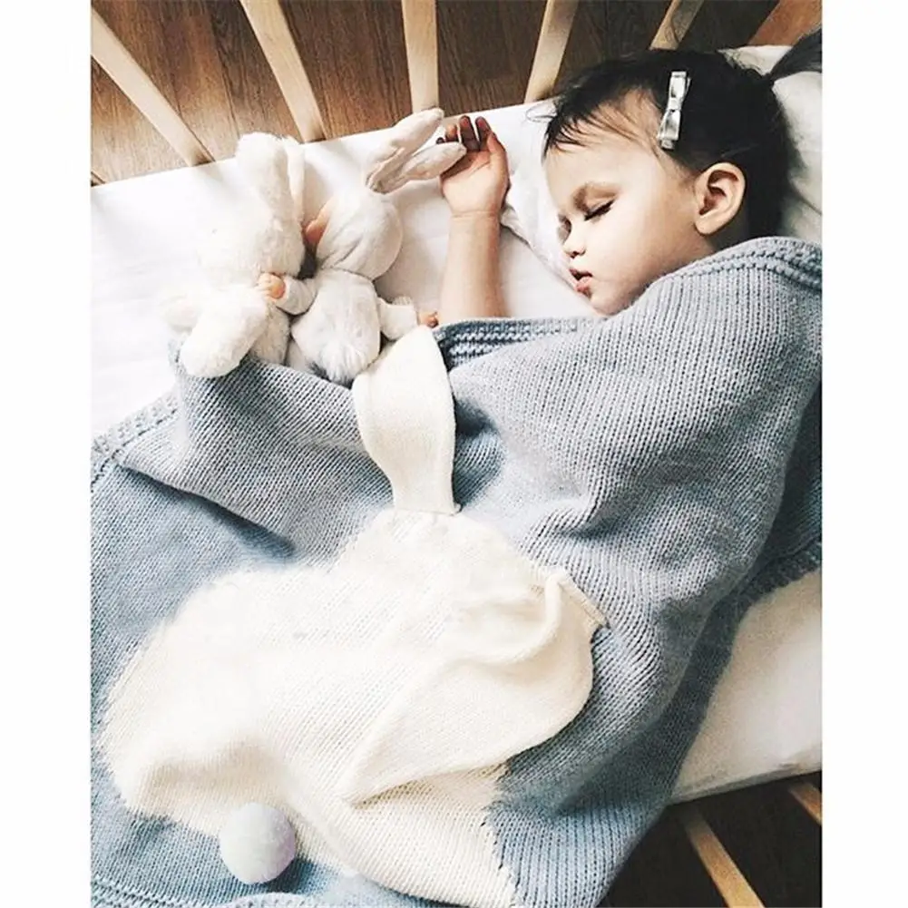 Милое вязаное одеяло с заячьими ушками трехмерный мягкий удобный детский