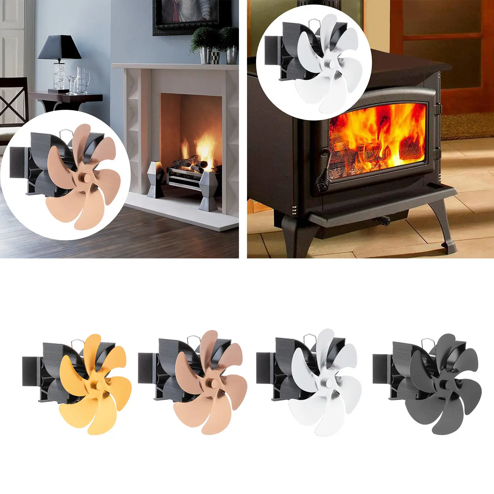 

6-Blade Aluminum Alloy Heat Powered Gas Pellet Burning Silent Fireplace Warm Air Hanging Mounted Stove Fan for Wood/Log Burner
