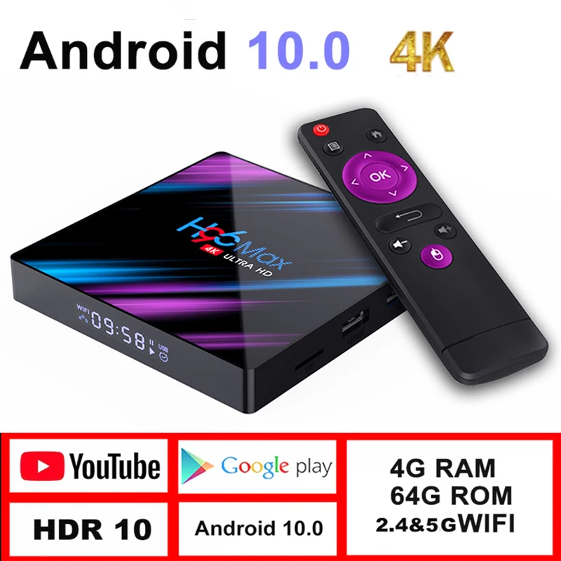 

Приставка Смарт-ТВ H96 Max, Android 10,0, 4K, 3D медиаплеер, 2,4 ГГц, Wi-Fi