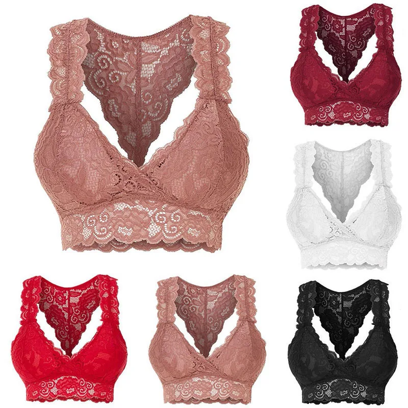 Бюстгальтер женский кружевной однотонный Бралетт с V-образным вырезом чашками