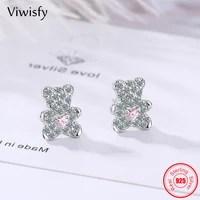 viwisfy cute bear creative gift jewelry real 925 sterling silver stud earrings for women crystal vw21511