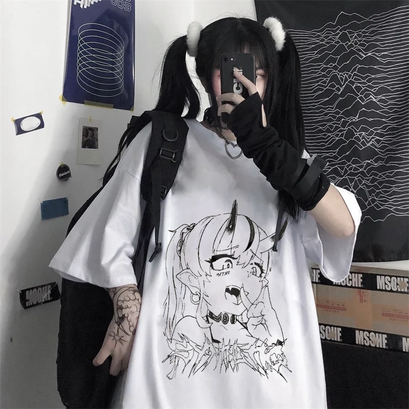 Женский топ в стиле хип-хоп с коротким рукавом Свободный Топ Харадзюку летняя