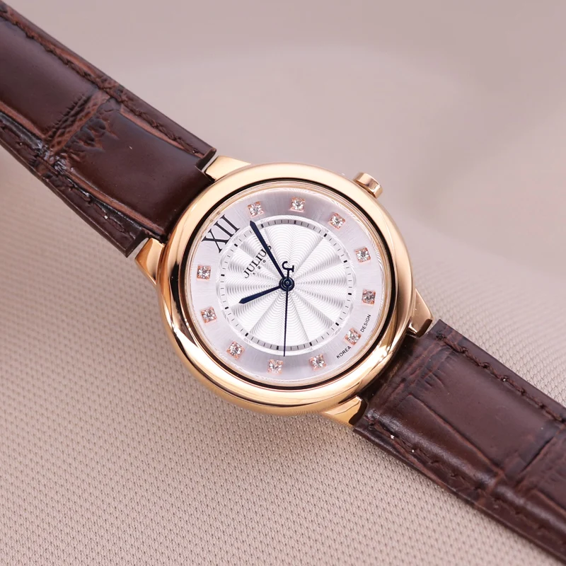 Простые женские часы японские кварцевые изящные модные кожаный браслет стразы