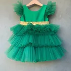 Изготовленный На Заказ зеленый по колено Платья для маленьких девочек Детские вечерние платья для детей, платье принцессы с бантом на поясе; Детские первое платье для девочек на день рождения
