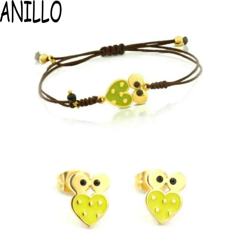 owl bracelet earring ANILLO для женщин Сова серьги/браслет золотой цвет богемы животных нержавеющая сталь нейлон тканые Шарм регулируемый комплект ювелирных изделий - Окраска металла: owl bracelet earring