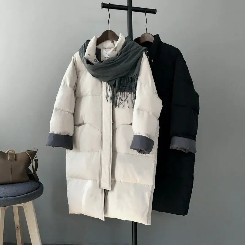 Collar Long Warm Parker Coat Color Matching Pocket Long Sleeve Casual Joker Women's Coat Winter New Fashion Clothing