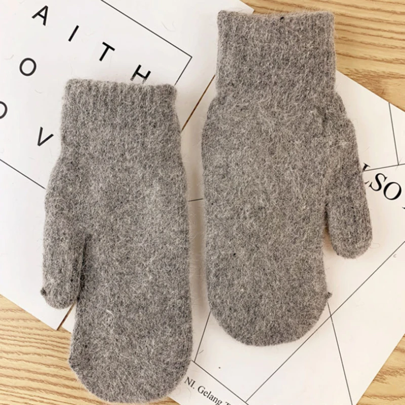 

Double-layer Women Gloves Female Winter Korean Version Of Solid Color All Fingers Warm Soft Winter Women Gloves Girls Mittens