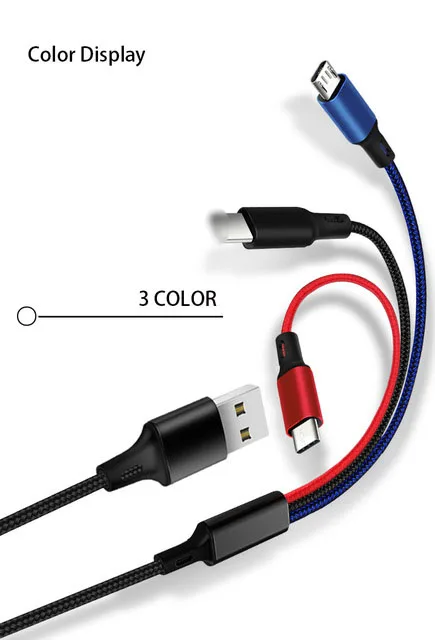 3 color 3 в 1 USB кабель Быстрая зарядка кабель для передачи данных для iPhone XS Max XR X 8 7 кабель зарядного устройства микро-usb type-c кабель для samsung S9 s8 нейлон - Цвет: 3 color