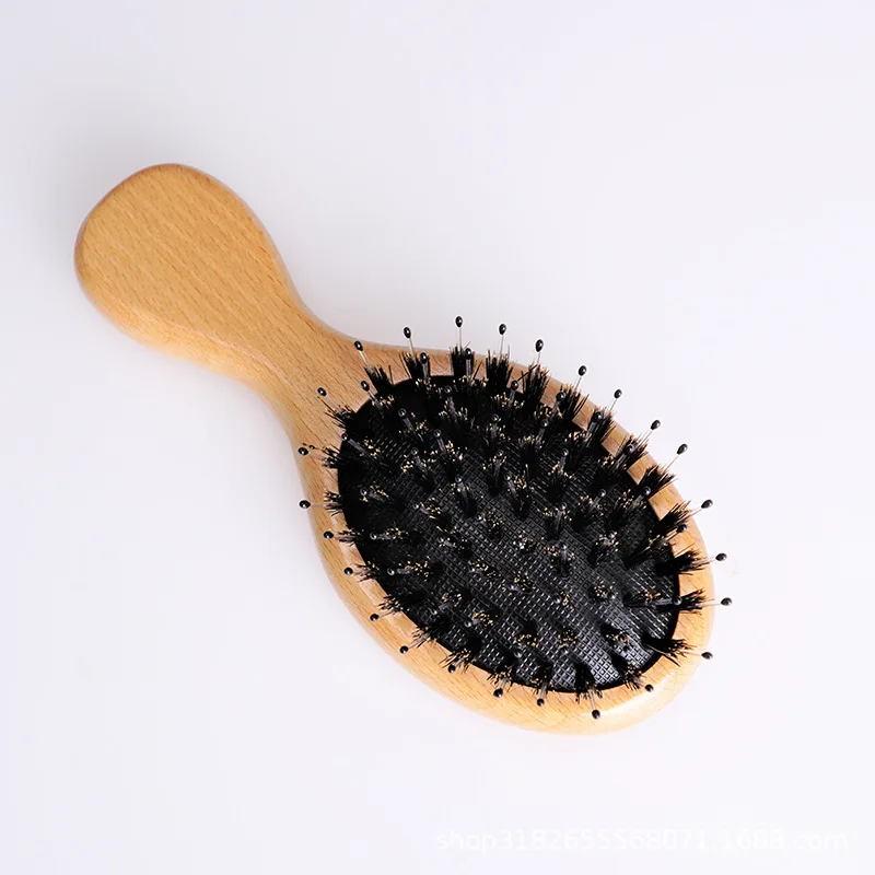 

Portable Wood Handle Natural Boar Bristle Hair Comb Small Anti Static Hairbrush Detangling Hairdressing Comb Scalp Massage Brush