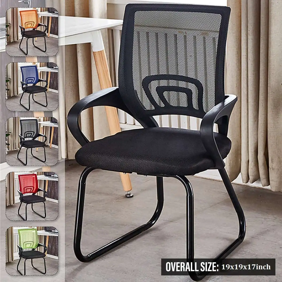 

Ergonomic Home Office Chair Mesh Mid-back Computer Desk Seat Metal Base Students Chair Gaming Chair Office Furniture No Wheel