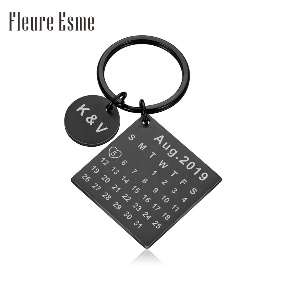 

Personalized Custom Calendar KeyChain Stainless Steel Highlighted with Heart Date Engrave Date Wedding Anniversary Keyring Gift