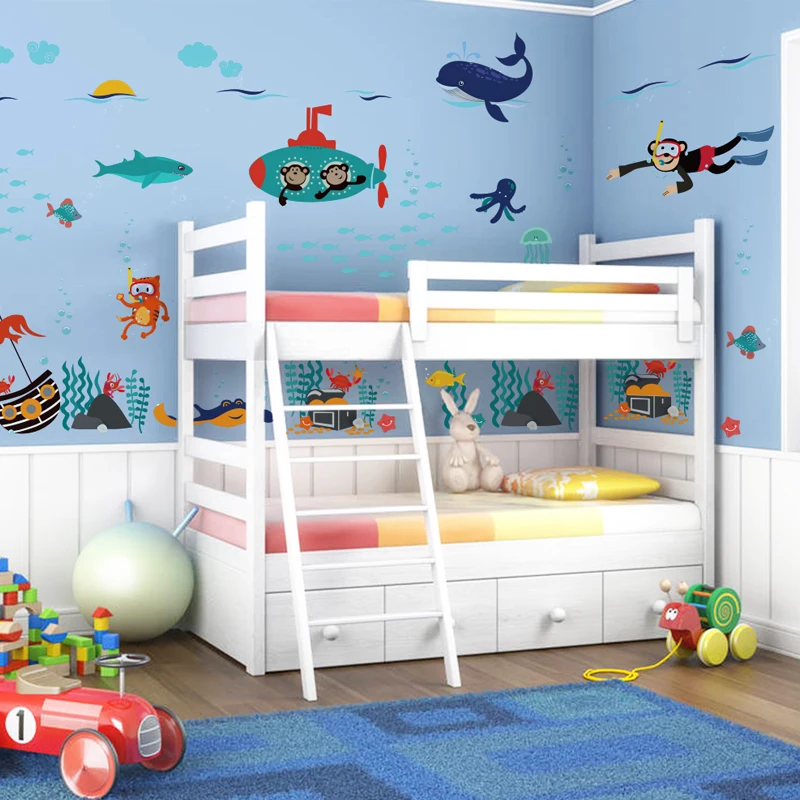 

Cartoon Sea World Wall Stickers Children's Room Decoration Bedroom Bathroom Nursery Decals Wallstickers Home Decoration Mural