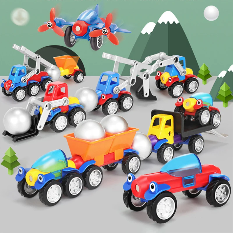 

Magnetic Building Blocks Magnet Sticks Metal Balls Magnetic Designer Construction Set Vehicle Car Toys For Children