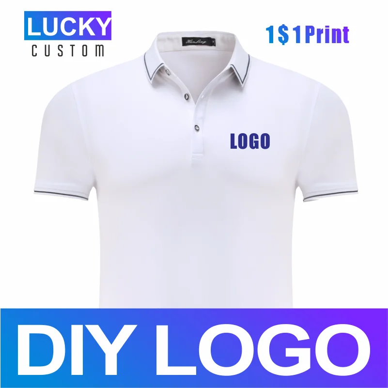 

LUCKY business casual chilled cotton two-tone collar short-sleeved embroidered custom printed polo shirt men and women custom bl