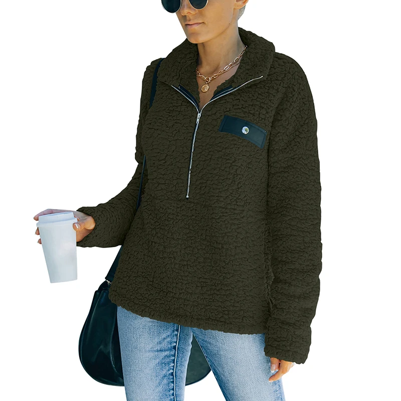 Зимние теплые плюшевые свитшоты Женское пальто на молнии топы однотонная