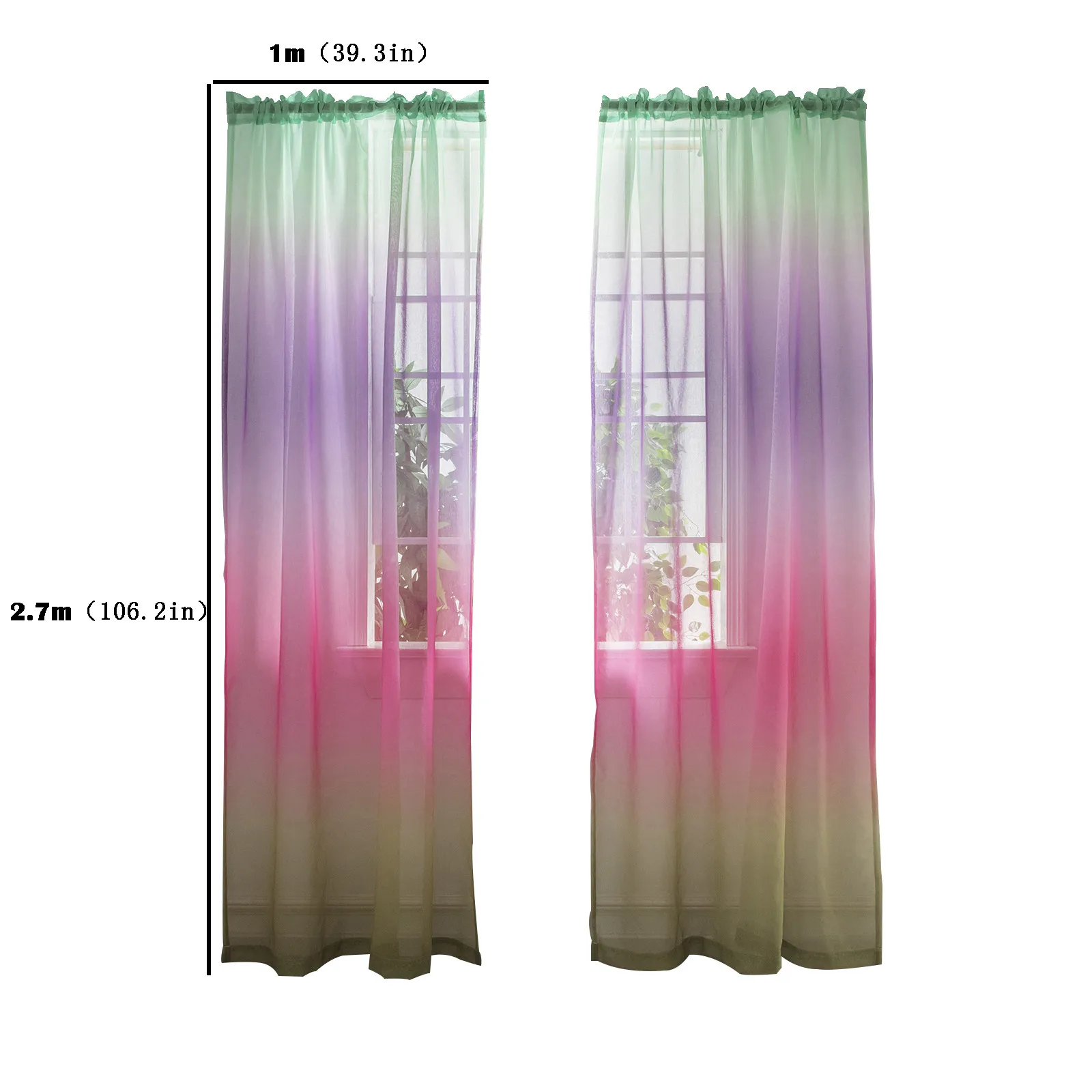 

2pcs Gradient Rainbow Color Screen Bedroom Wide Strip Curtain Fabric Window Screens Curtain 1 Pair Cortinas