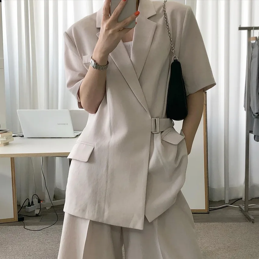 

New Summer Office Set Women Blazer Suits OL Minimalist Elegant Casual Blazer Coat + Short Pants Suits 2 Piece Sets Office Lady