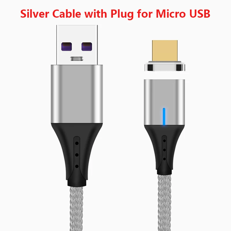 With plug Micro USB 5А Магнитный кабель Micro usb type C светодиодный супер быстрый зарядный кабель для iPhone samsung huawei Xiaomi Android телефонный кабель 1 м - Цвет: With plug Micro USB