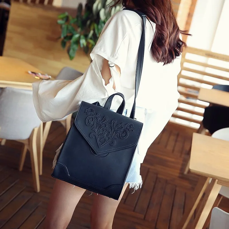 Модный женский кожаный рюкзак Женская Цветочная сумка Дамские Мягкие рюкзаки с