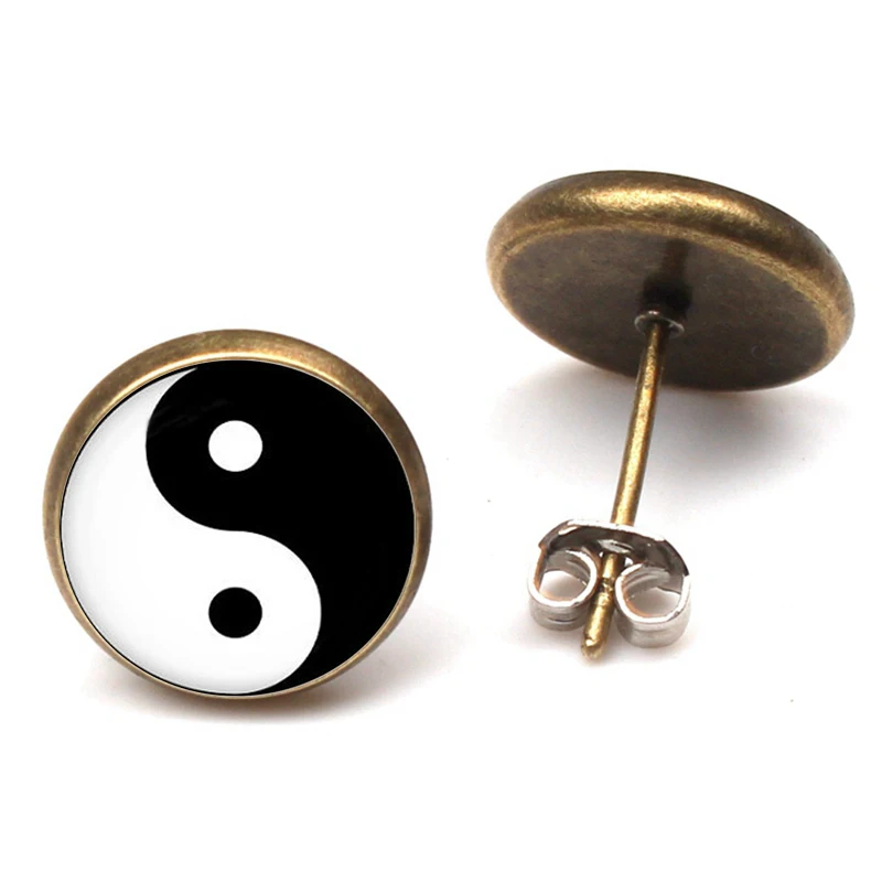 Серьги гвоздики Ying Yang очаровательные серьги пусеты с волшебным знаком Тай Чи Зен